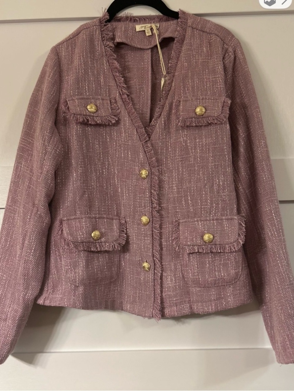 Mystree Women’s Frayed Tweed Jacket - Dusty Rose